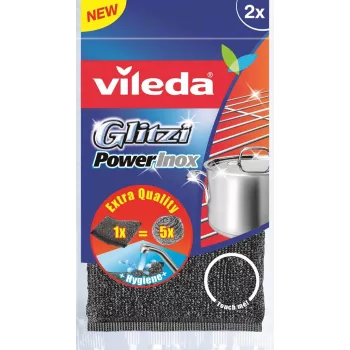 Vileda 141656 Glitzi Power Inox σφουγγαράκι τριψίματος, ύφασμα / ανοξείδωτο ατσάλι, γκρι, 2 τεμ.