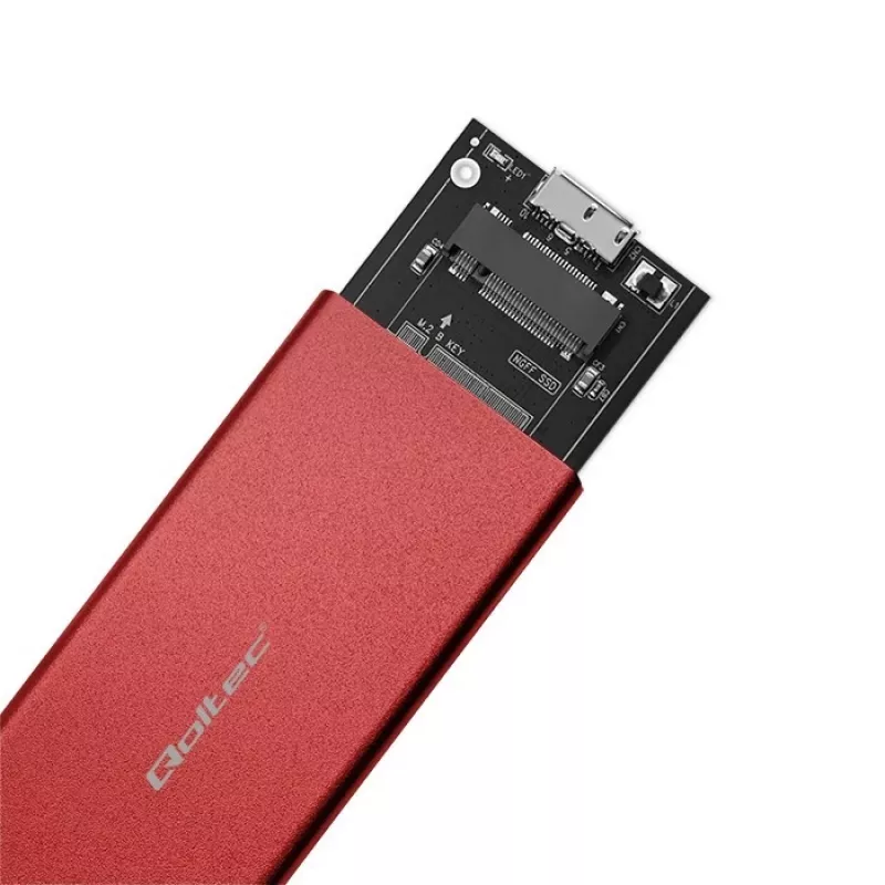 Θήκη SSD QOLTEC 51831 USB 3.0 για δίσκους M.2 SATA έως 2 TB, κόκκινη, υποστηρίζει μήκος 30 mm, έως 4 δίσκους