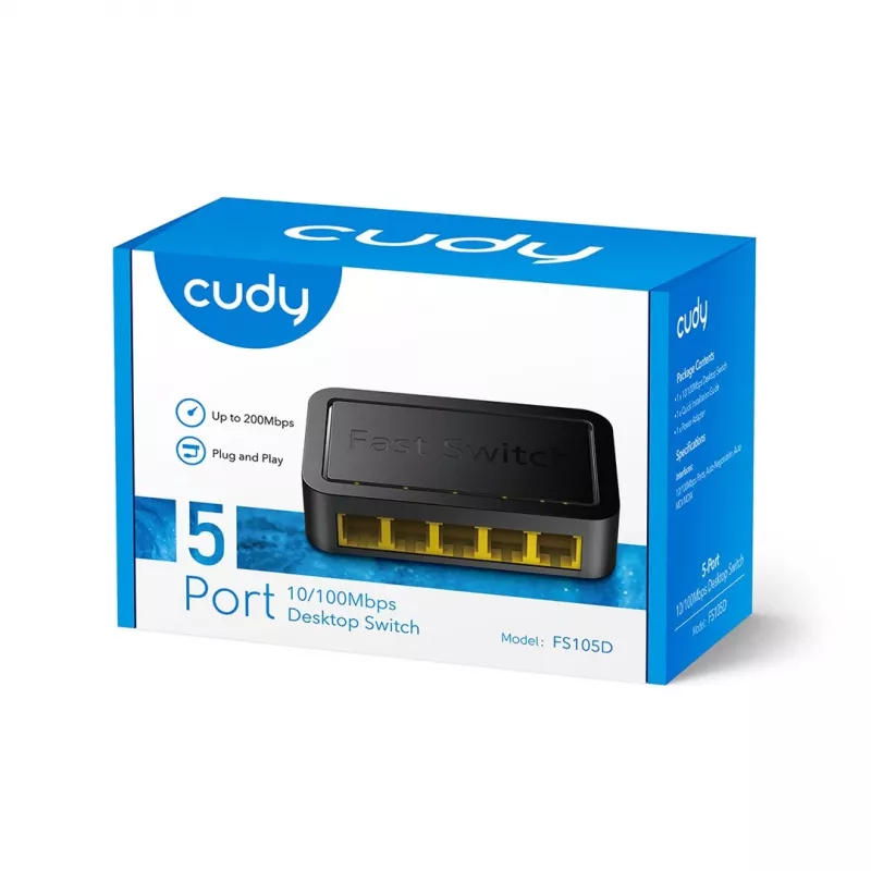 Διακόπτης δικτύου Cudy FS105D — 5 θυρών Fast Ethernet 10/100, 1 Gbit/s Switching, μαύρο