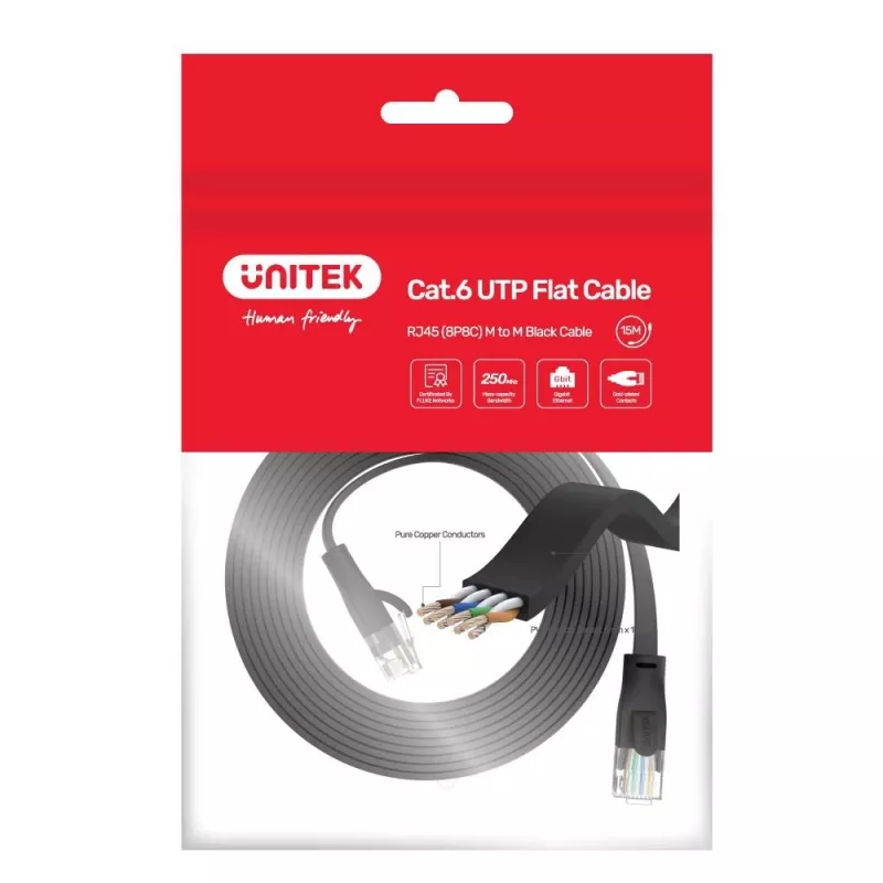 Unitek C1811GBK Cat6 UTP Επίπεδο καλώδιο Ethernet, 3 m, μαύρο