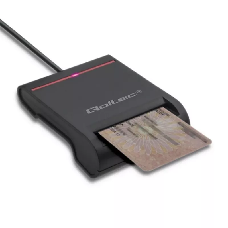 Αναγνώστης Καρτών ID QOLTEC Smart-Chip — USB, μαύρο, 84,5×65×16 mm, 63 g