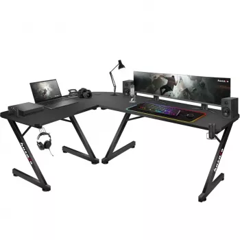 Huzaro Hero 7.0 γωνιακό γραφείο gaming υπολογιστή, ορθογώνιο, ίνες άνθρακα, αλουμίνιο, 154×48×72,5 cm, μαύρο
