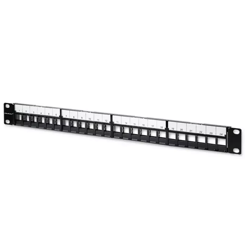 Qoltec 54516 patch panel για rack 19 ιντσών, 24 θύρες, 1U, UTP, μαύρο