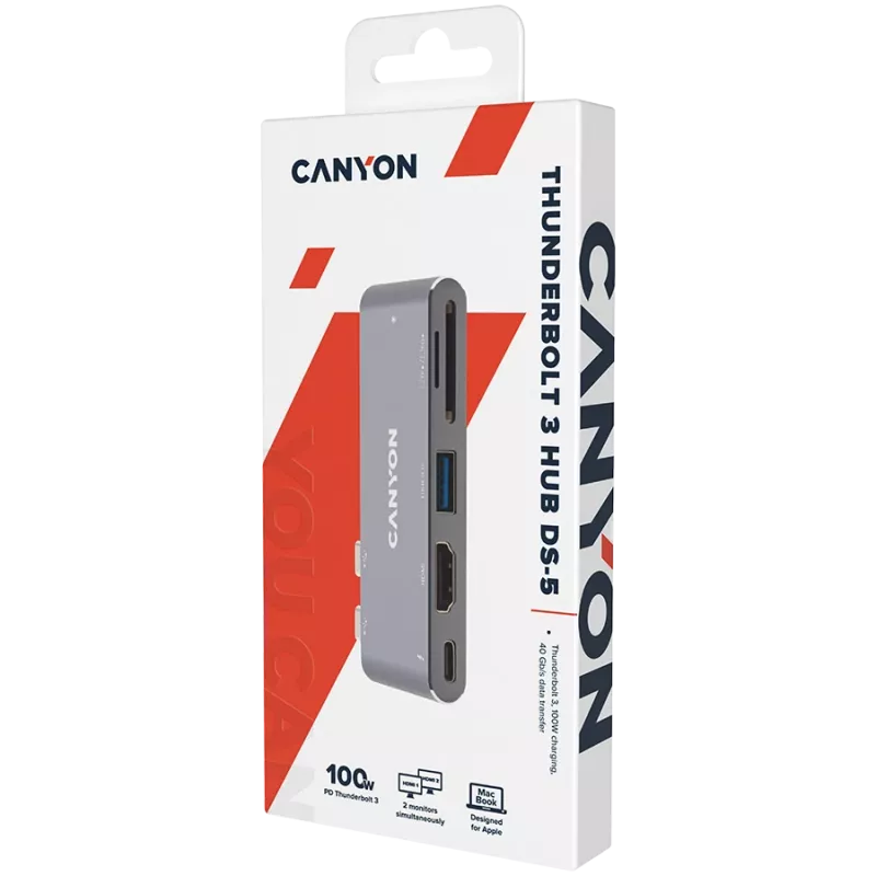 Canyon DS-5 USB 2.0 Type-C Γκρι Αναγνώστης καρτών SD 60 Hz
