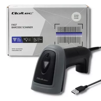 Σαρωτής barcode χειρός QOLTEC 50863 — σαρωτής 1D/2D, ενσύρματο USB, αισθητήρας LED, μαύρο, 5V, καλώδιο 1,8 m