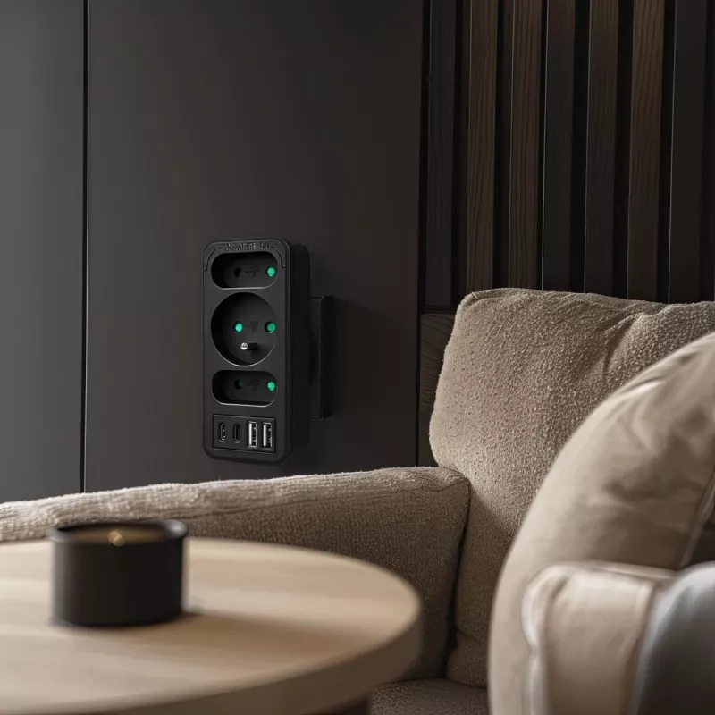 Πολύπριζο MACLEAN MCE248 F/B — 3 πρίζες AC (1x16A, 2x6A) και 4 θύρες USB (2xUSB‑A, 2xUSB‑C PD 20W), βύσμα EU, μαύρο