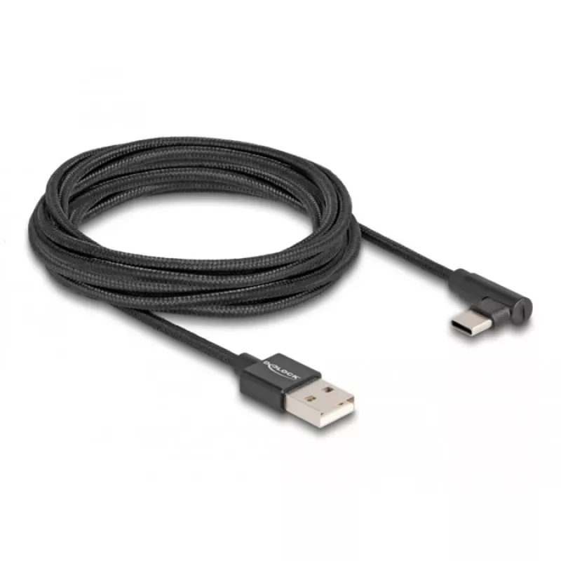DeLOCK Καλώδιο USB 2.0 Type-A αρσενικό σε USB Type-C αρσενικό γωνιακό 3 m μαύρο