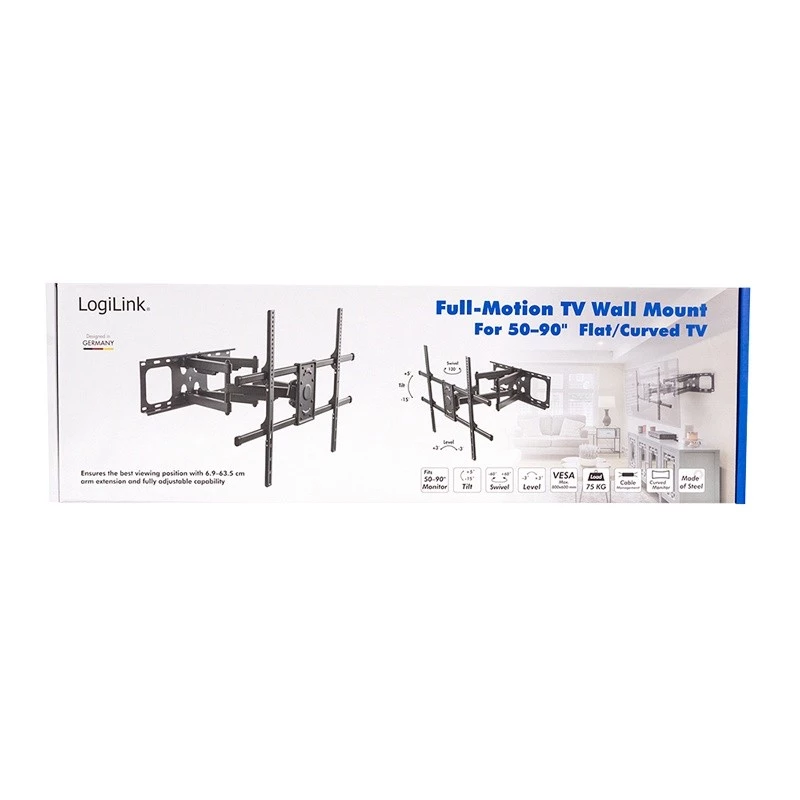 LogiLink Βάση τηλεόρασης τοίχου 50–90 inch με κλίση και περιστροφή έως 75 kg