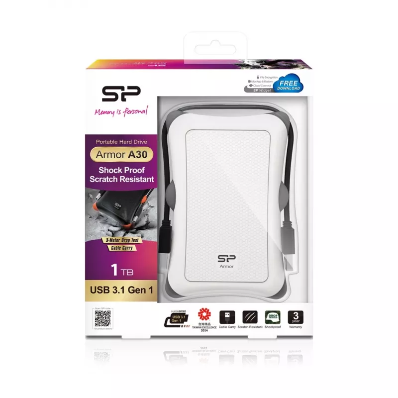 Εξωτερικός HDD Silicon Power Armor A30 1TB USB 3.2 Gen 1, 2,5 ίντσες HDD, λευκό, USB Type-A
