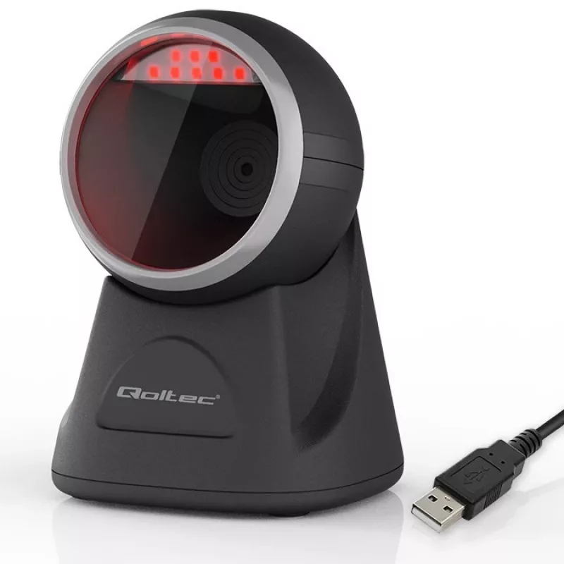 Qoltec Επιτραπέζιος αναγνώστης barcode για κωδικούς 1D και 2D, Σαρωτής QR, Μαύρο