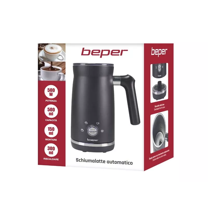 Beper P101CAF001 ηλεκτρική συσκευή αφρίσματος γάλακτος, 500 W, 0,5 l, μαύρη