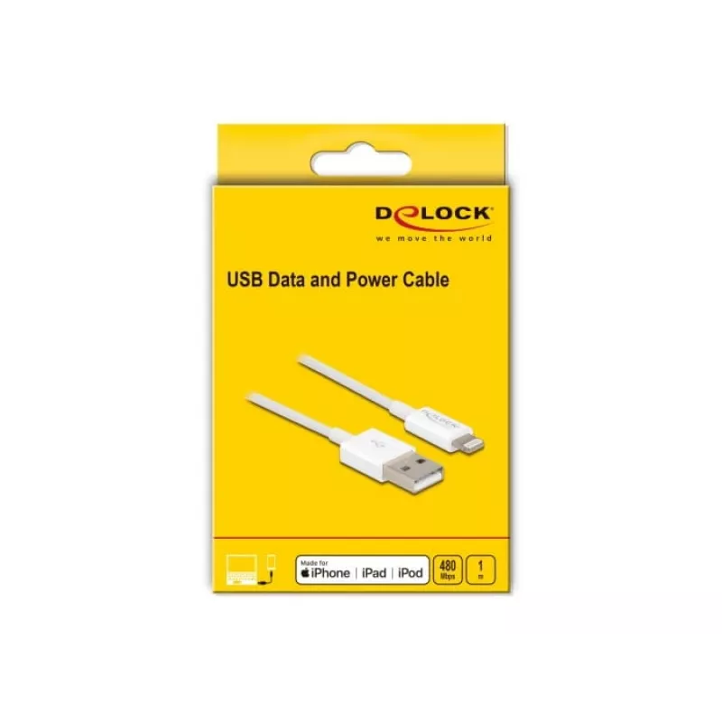 Καλώδιο USB δεδομένων και φόρτισης DeLOCK 83000 για iPhone iPad iPod λευκό 1 m