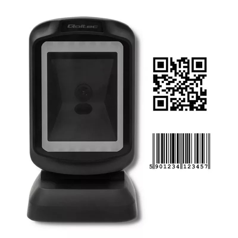 Σταθερός σαρωτής barcode 1D/2D QOLTEC 50864, αισθητήρας LED, USB (ενσύρματο), μαύρο, 145×85×80 mm