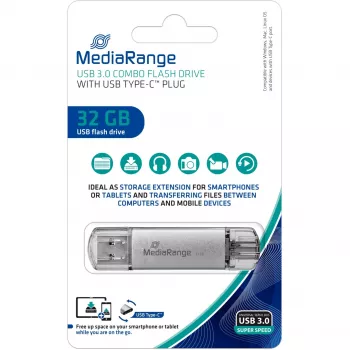 MediaRange MR936 USB stick 32 GB USB Type-A / USB Type-C 3.2 Gen 1 (3.1 Gen 1) Ασημί (MR936)