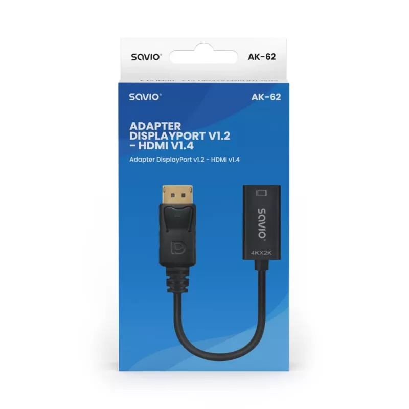 Αντάπτορας Savio DisplayPort (M) v1.2 - HDMI A (F) v1.4, 4K, AK-62