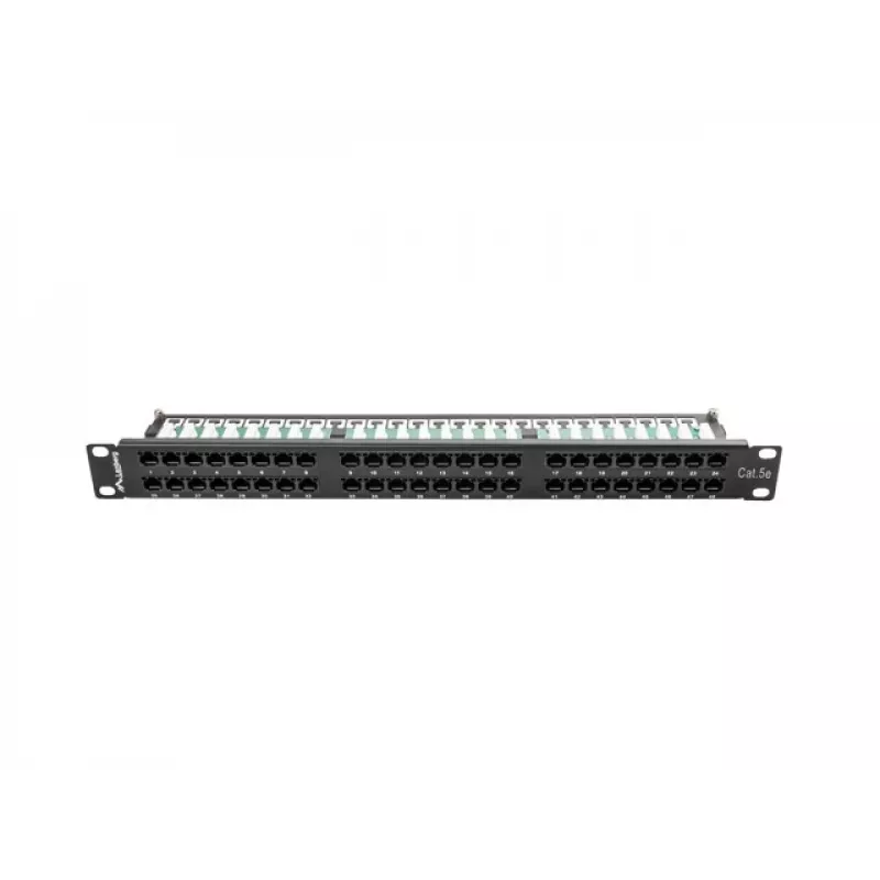 Patch panel LANBERG PPU5-1048-B 1U, 48 θύρες Cat5e, μαύρο, 445×102×44,5 mm