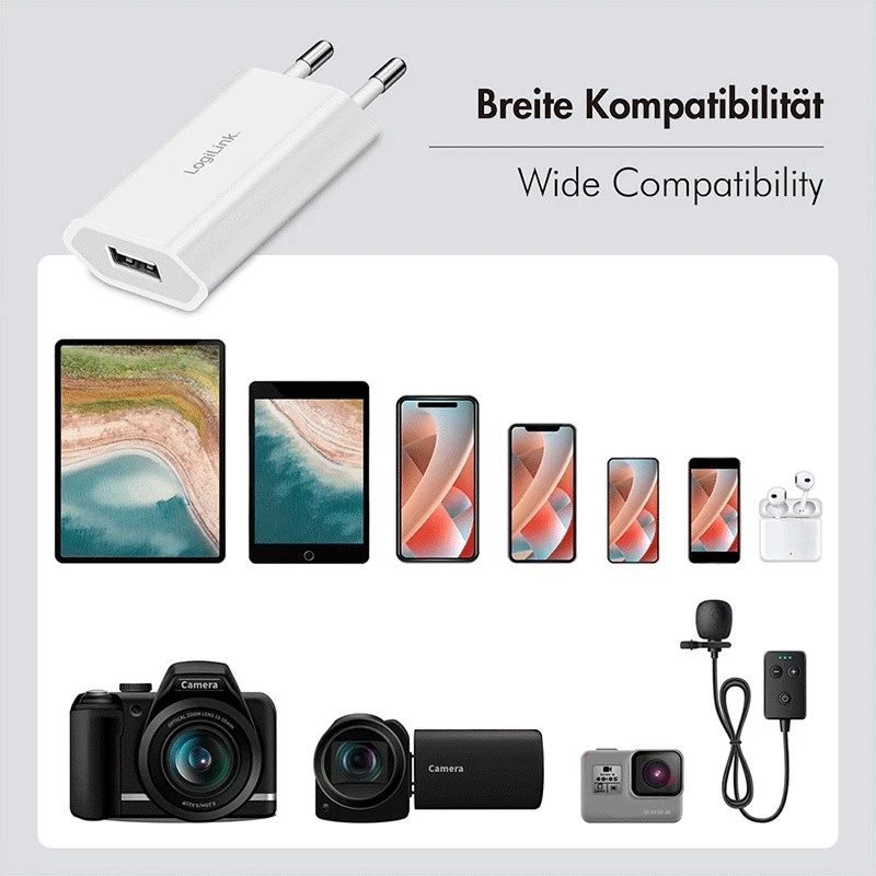 Αντάπτορας πρίζας USB-A, 5 W, 5 V/1 A, 1x USB-A, λευκό
