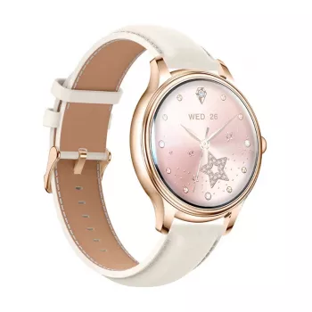 Smartwatch Colmi L28 με Χρυσή Θήκη και Χρυσό Δερμάτινο Λουράκι