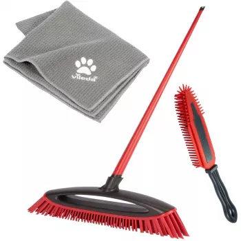 Σετ σκούπας VILEDA Pet Pro 175388 — 3 τεμ., ηλεκτροστατική βούρτσα και πανί μικροϊνών, κόκκινο