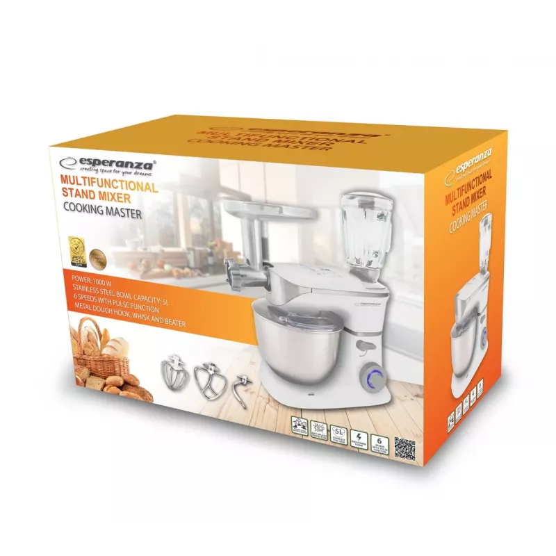 Επεξεργαστής τροφίμων Esperanza EKM025 1000 W 5 L Ανοξείδωτο ατσάλι Λευκό