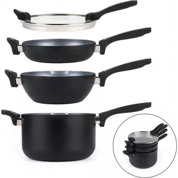 Σετ κατσαρολών Russell Hobbs RH01840EU7 – 4 τεμ. στοιβαζόμενα, μεταλλικό μαρμάρινο