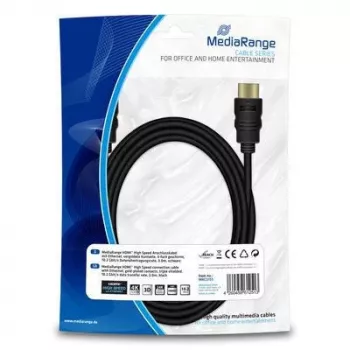 MediaRange - καλώδιο HDMI με Ethernet - αρσενικό HDMI σε αρσενικό HDMI - 3,0m - τριπλή μόνωση - μαύρο - στρογγυλό, υποστήριξη 4K (MRCS155)