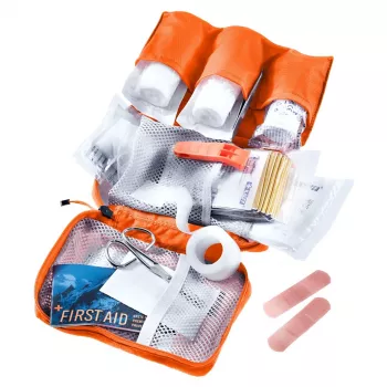 Ταξιδιωτικό κιτ πρώτων βοηθειών DEUTER First Aid Kit — συμπαγής θήκη με φερμουάρ 180×60×120 mm, πορτοκαλί