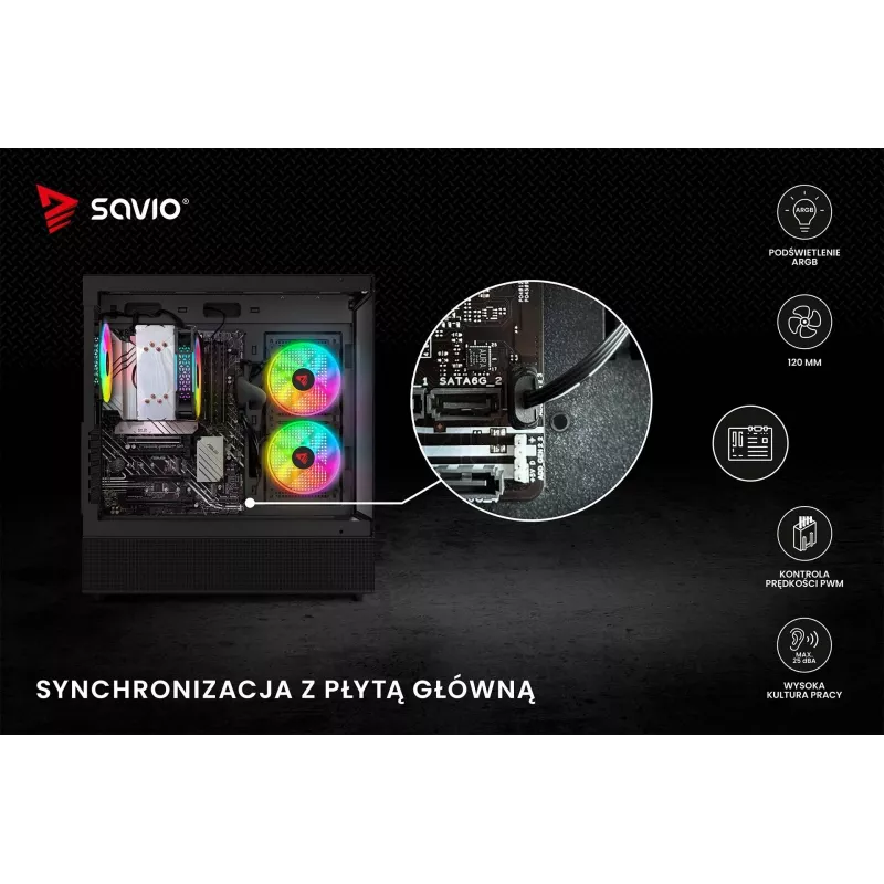 SAVIO Blast 120mm ARGB PWM ανεμιστήρας κουτιού - Μαύρο