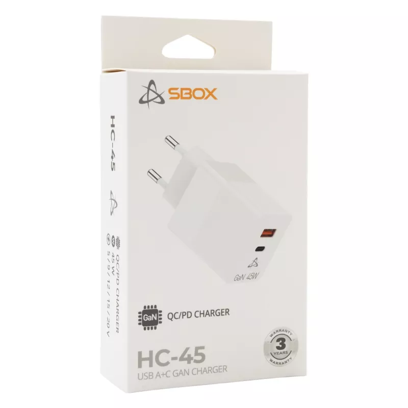 Φορτιστής τοίχου SBOX Home Charger HC-45 45W GaN διπλής εισόδου