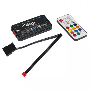 Akyga AK-CA-73 ελεγκτής ανεμιστήρων RGB με τηλεχειριστήριο, 12 συνδέσεις (10 ανεμιστήρες + 2 λωρίδες LED), τροφοδοσία Molex
