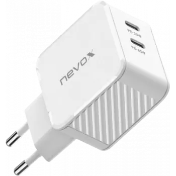 Φορτιστής 65W DUAL USB-C (PD) QC3.0 GaN (λευκό, PD 3.0, QC 3.0)