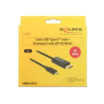 Delock Καλώδιο USB Type-C αρσενικό > Displayport αρσενικό (DP Alt Mode) 4K 60 Hz 3m μαύρο