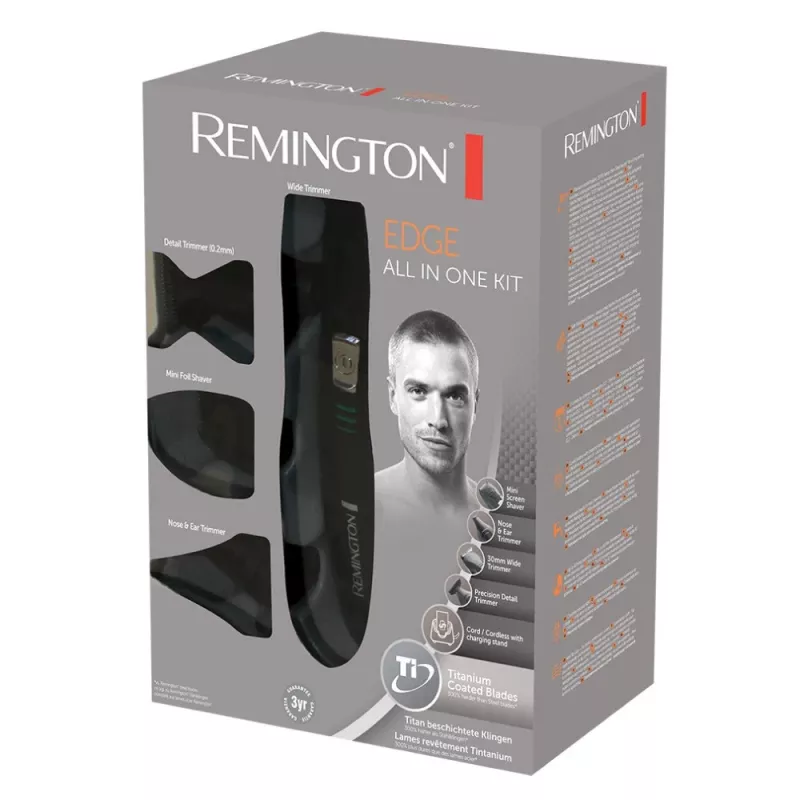 Remington PG6030 Edge σετ περιποίησης, λεπίδες με επίστρωση τιτανίου, 7 ρυθμίσεις μήκους, μπαταρία, για γένια/κεφάλι/μύτη/αυτιά, μαύρο