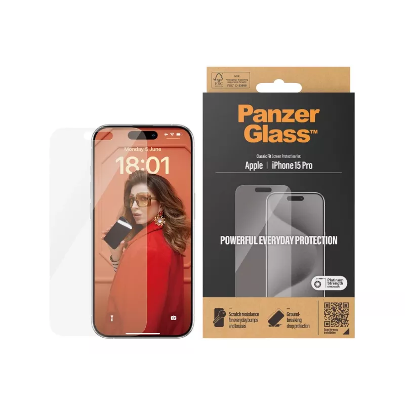 PanzerGlass® Μεμβράνη προστασίας οθόνης iPhone 15 Pro | Classic Fit