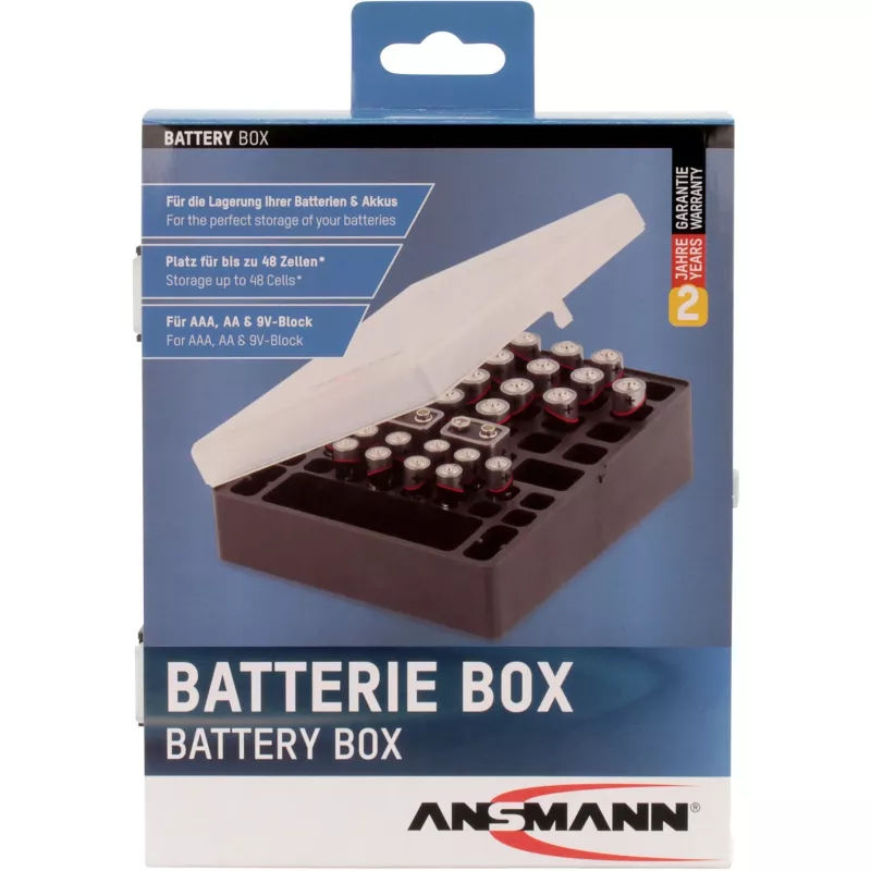 Ansmann Θήκη μπαταριών 48 για 24x AA, 16x AAA και 4x 9V, Μαύρο/Διαφανές