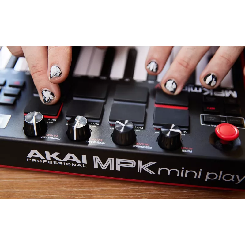 Akai MPK Mini Play MK3 πληκτρολόγιο ελέγχου MIDI με χειριστήριο pad, USB, μαύρο/κόκκινο