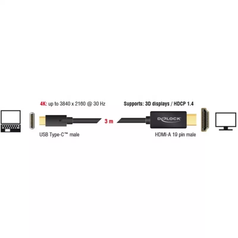 Προσαρμογέας καλωδίου βίντεο DeLOCK 85260 USB Type-C HDMI 3 m μαύρο