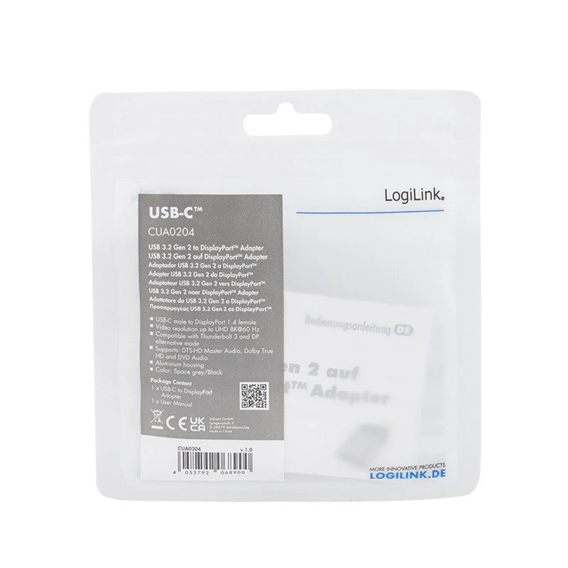 LogiLink CUA0204 προσαρμογέας USB-C σε DisplayPort μαύρο γκρι