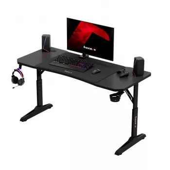 Γραφείο gaming huzaro Hero 3.6 — ορθογώνιο 1400×600 mm, ρυθμιζόμενου ύψους 560–790 mm, μαύρο, πόδια H, επιφάνεια 15 mm
