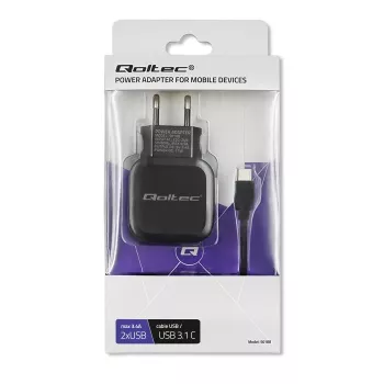 Qoltec 50188 Φορτιστής για φορητές συσκευές Laptop, Smartphone, Smartwatch, Tablet, Τηλέφωνο, Universal Μαύρο AC, DC Εσωτερικού χώρου