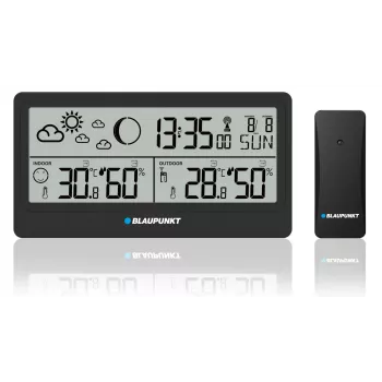 Μετεωρολογικός σταθμός BLAUPUNKT WS20BK — ένδειξη εσωτερικής/εξωτερικής θερμοκρασίας & υγρασίας, μαύρος, 1 αισθητήρας, LCD, με μπαταρία