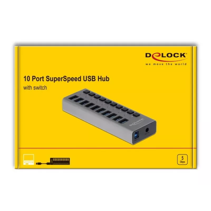 DeLOCK Εξωτερικός USB-Hub 5 Gbps με 10 θύρες + διακόπτη