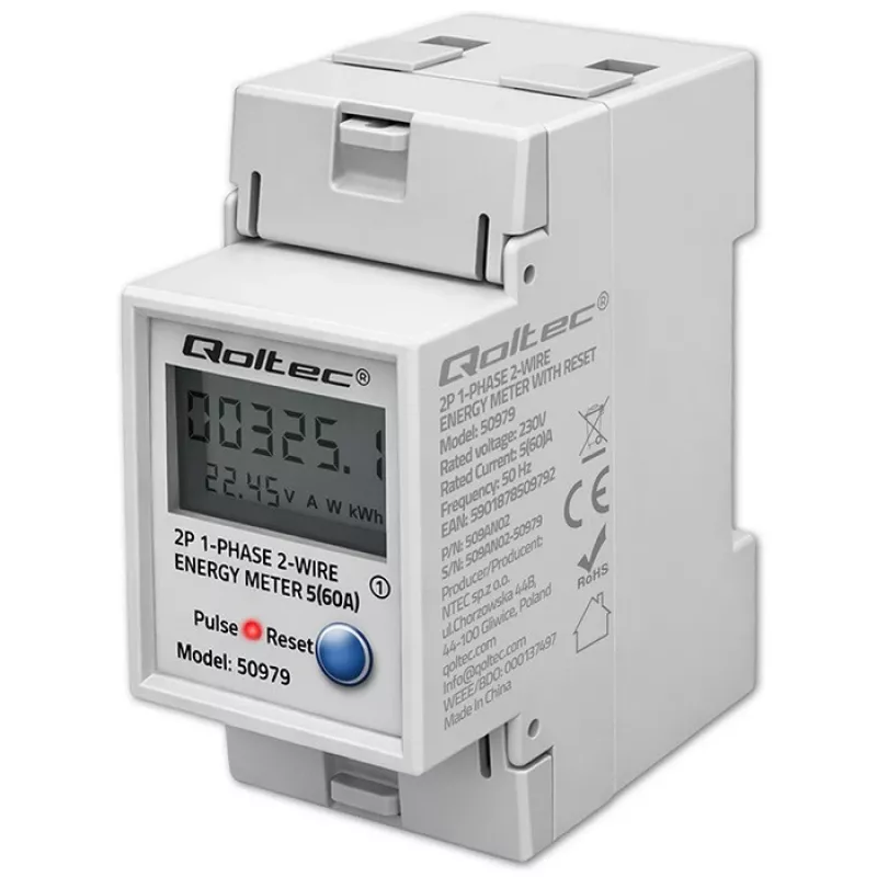 Μετρητής ενέργειας QOLTEC μονοφασικός ράγας DIN 230V (MPN 50979)