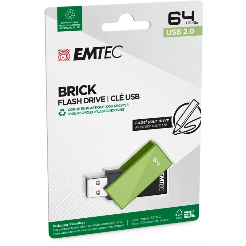 USB stick Emtec C350 Brick 64 GB USB Type-A μαύρο πράσινο