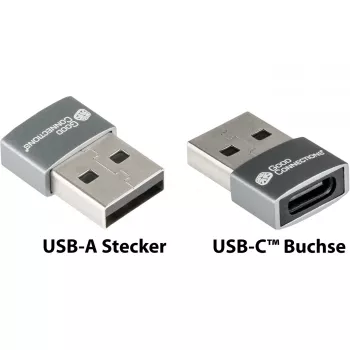 Good Connections προσαρμογέας USB 2.0 βύσμα A σε υποδοχή USB-C θήκη αλουμινίου Γκρι (USB-AD203)