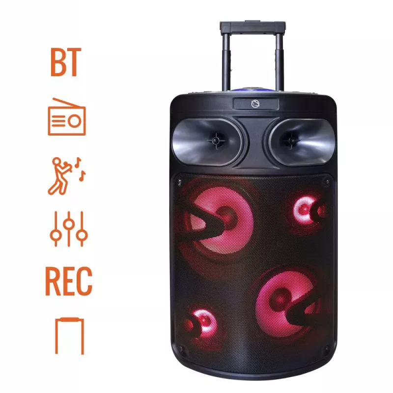 Φορητό ηχείο Bluetooth karaoke MANTA SPK0803B140 140W, με μπαταρία, MIC/USB/microSD, FM, equalizer, ρόδες