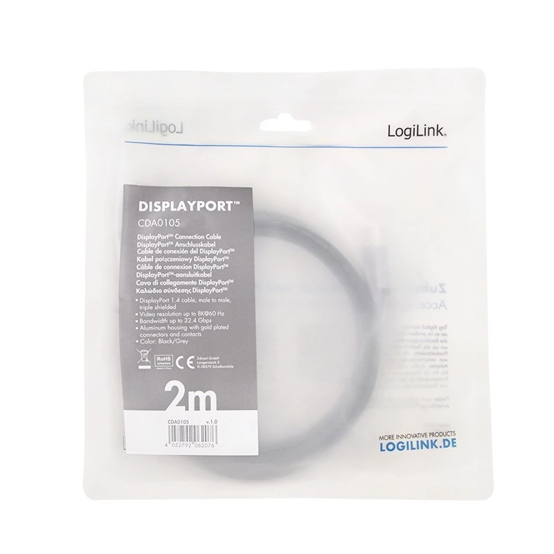 Καλώδιο DisplayPort LogiLink CDA0105 2 m Μαύρο Γκρι