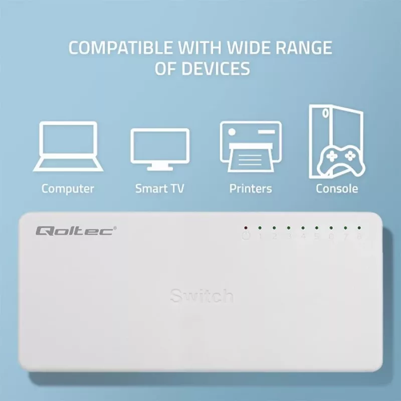 Δικτυακός διακόπτης Qoltec 8x θύρες RJ45 1000Mbps LAN