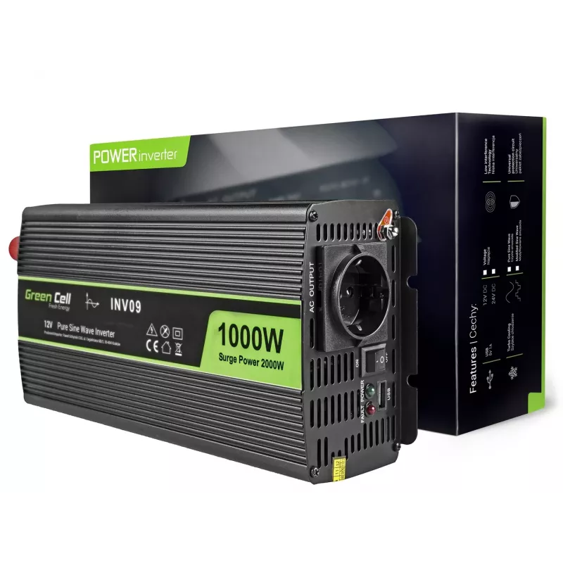 Green Cell INV09 Μετατροπέας τάσης αυτοκινήτου 1000 W Μαύρος