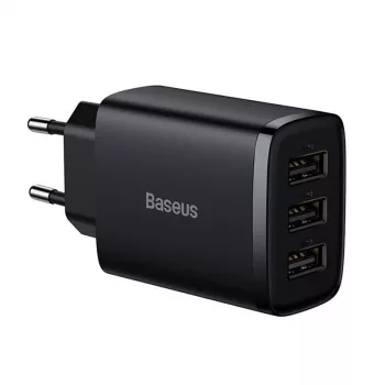 Baseus συμπαγής ταχυφορτιστής, 3x USB, 17 W (μαύρο)